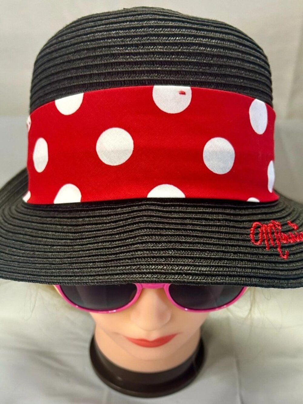 Disney Parks Minnie Mouse Black Fedora Hat Red Polka Dot Bow Youth 55cm